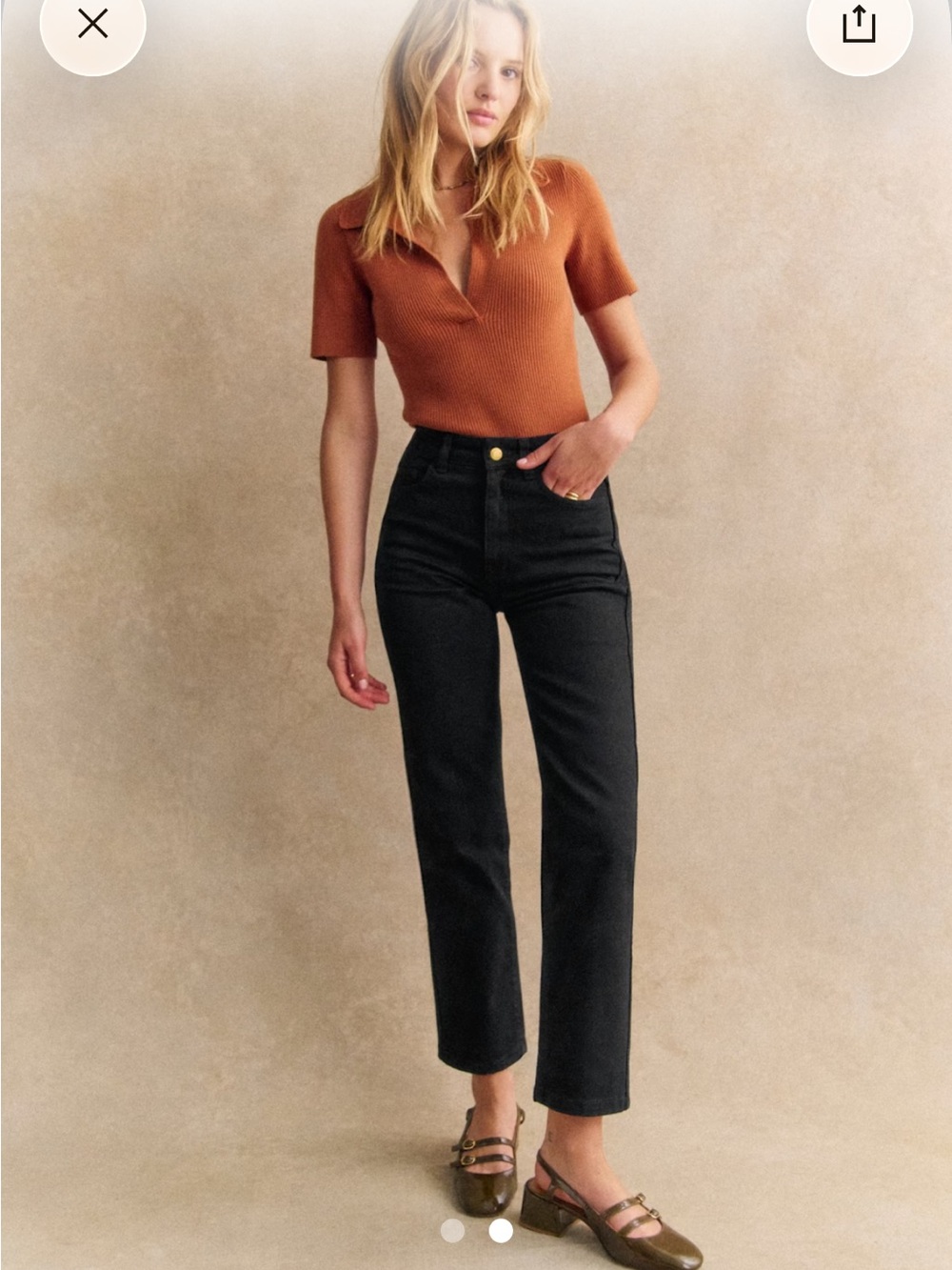 Sezane Rust Ribbed V-Neck Short Sleeve Sweater - Picture 7 of 8